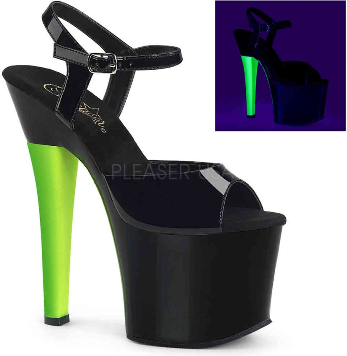 EU 37 = US 7 | RADIANT-709UVH | *7 Heel, 3 1/4 PF Ankle Strap Sandal w/ UV Heel